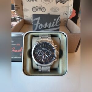 Fossil Silver and Black Chronograph Watch